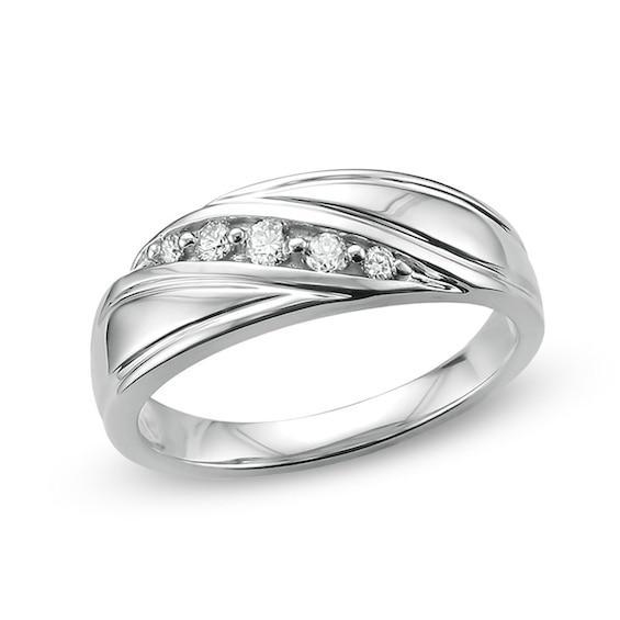 Men's 1/4 CT. T.w. Diamond Slant Textured Band in 14K White Gold Product Image