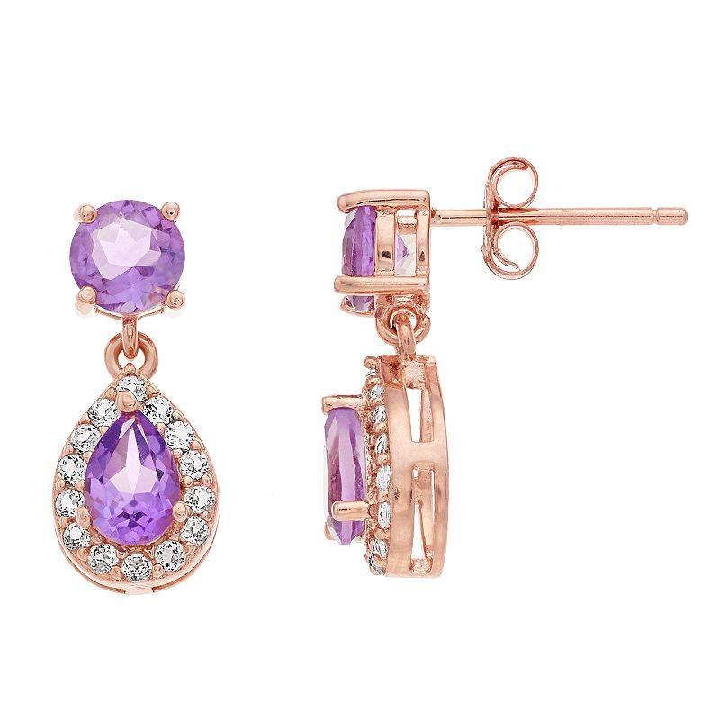 Gemminded 18k Rose Gold over Silver Amethyst Drop Earrings, Womens, Pink Tone Product Image