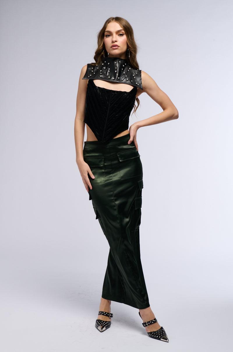 ALL IN SATIN CARGO POCKET MAXI SKIRT Product Image