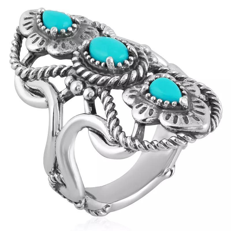 Southwest Spirit Sterling Silver and Turquoise Elongated Ring, Womens Product Image