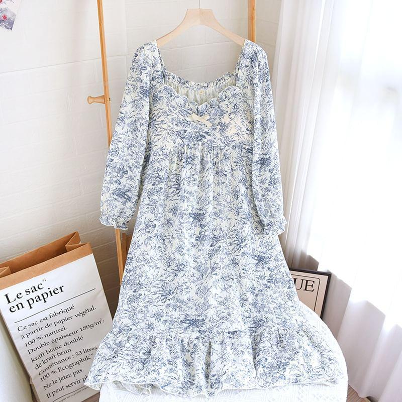 Long-Sleeve Floral Pajama Dress Product Image