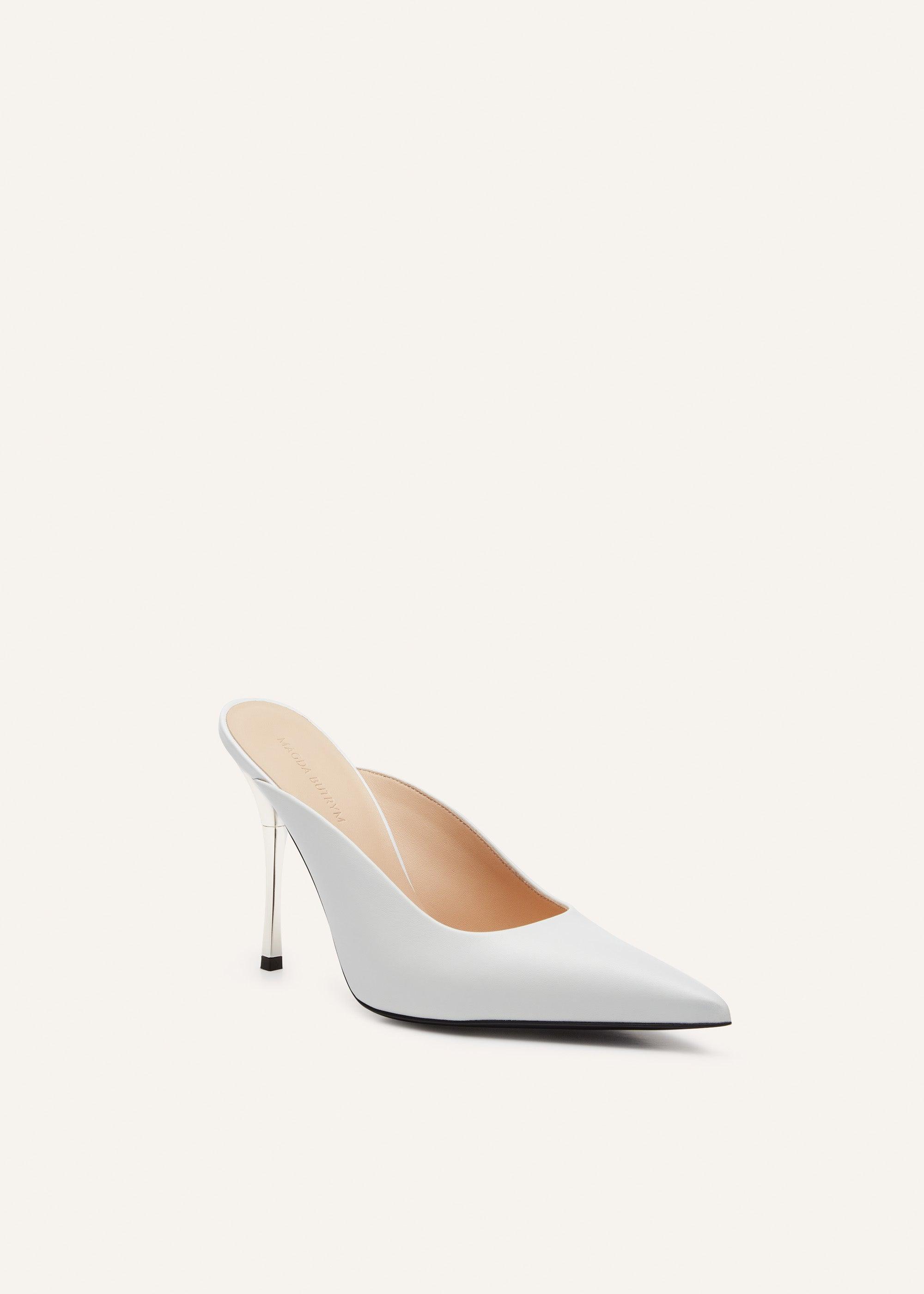 Pointed-toe mules in white leather Product Image