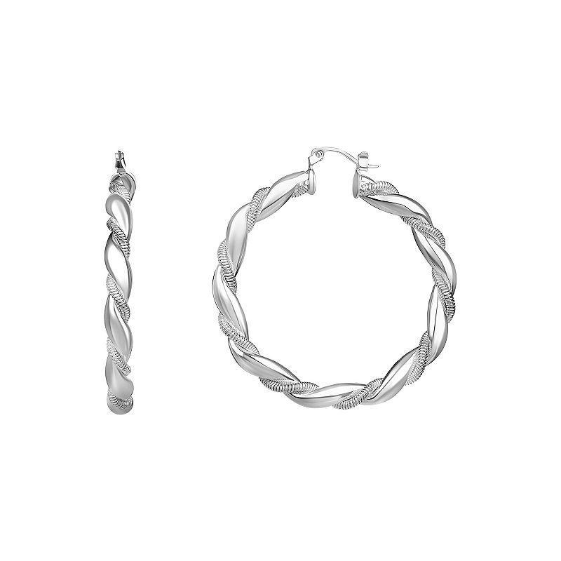 Aurielle Fine Silver Plated Polished Twisted Hoop Earrings, Womens Grey Product Image