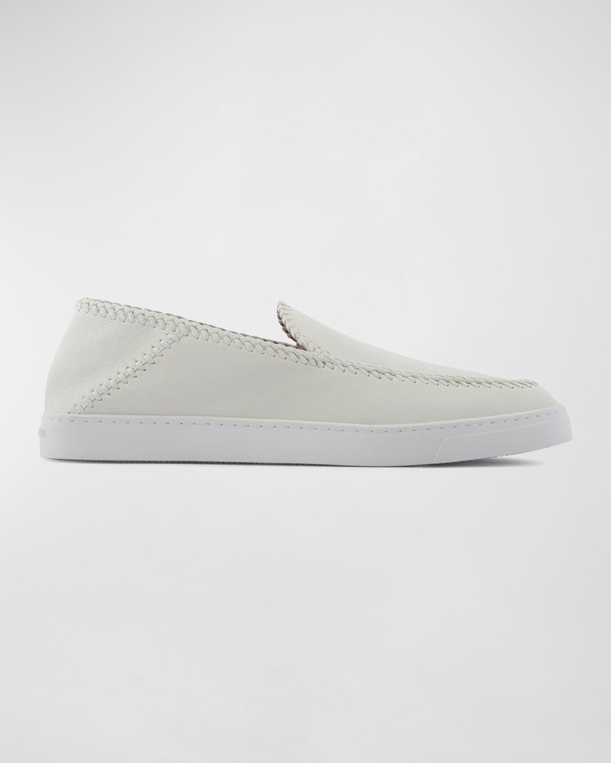 Giorgio Armani Men's Woven Leather Slip-On Sneakers - Size: 8 UK (9D US) - CREAM Product Image