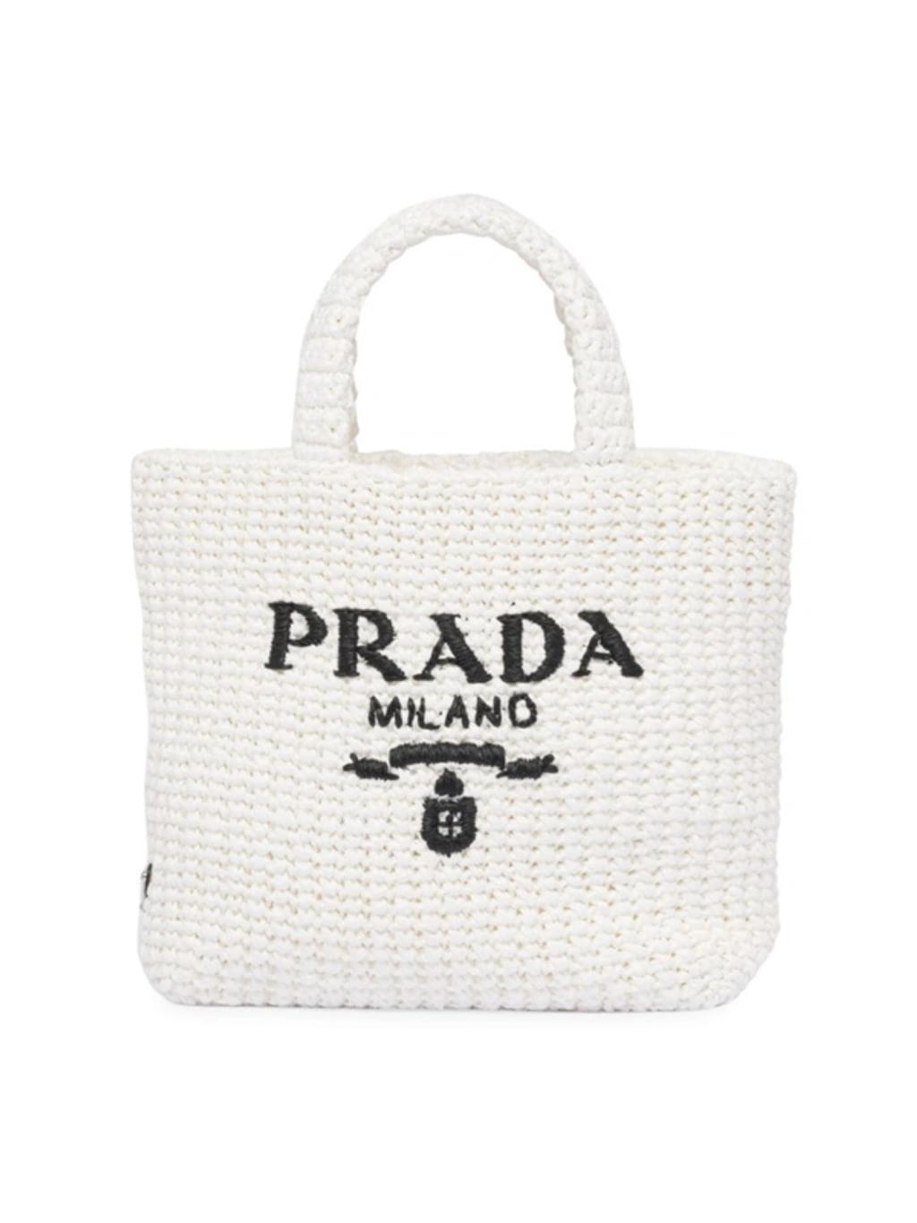 Womens Bianco Logo Small Straw Tote Bag In White Product Image