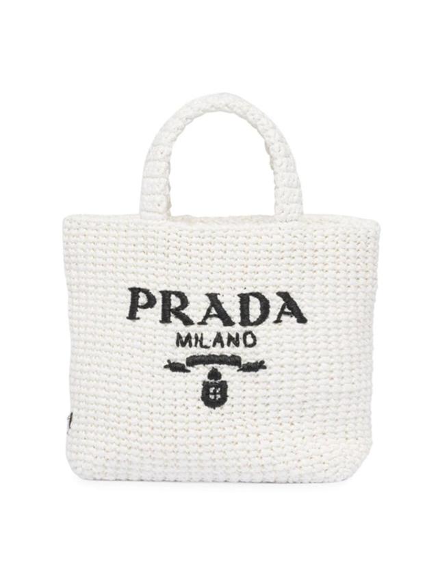 Womens Bianco Logo Small Straw Tote Bag In White Product Image