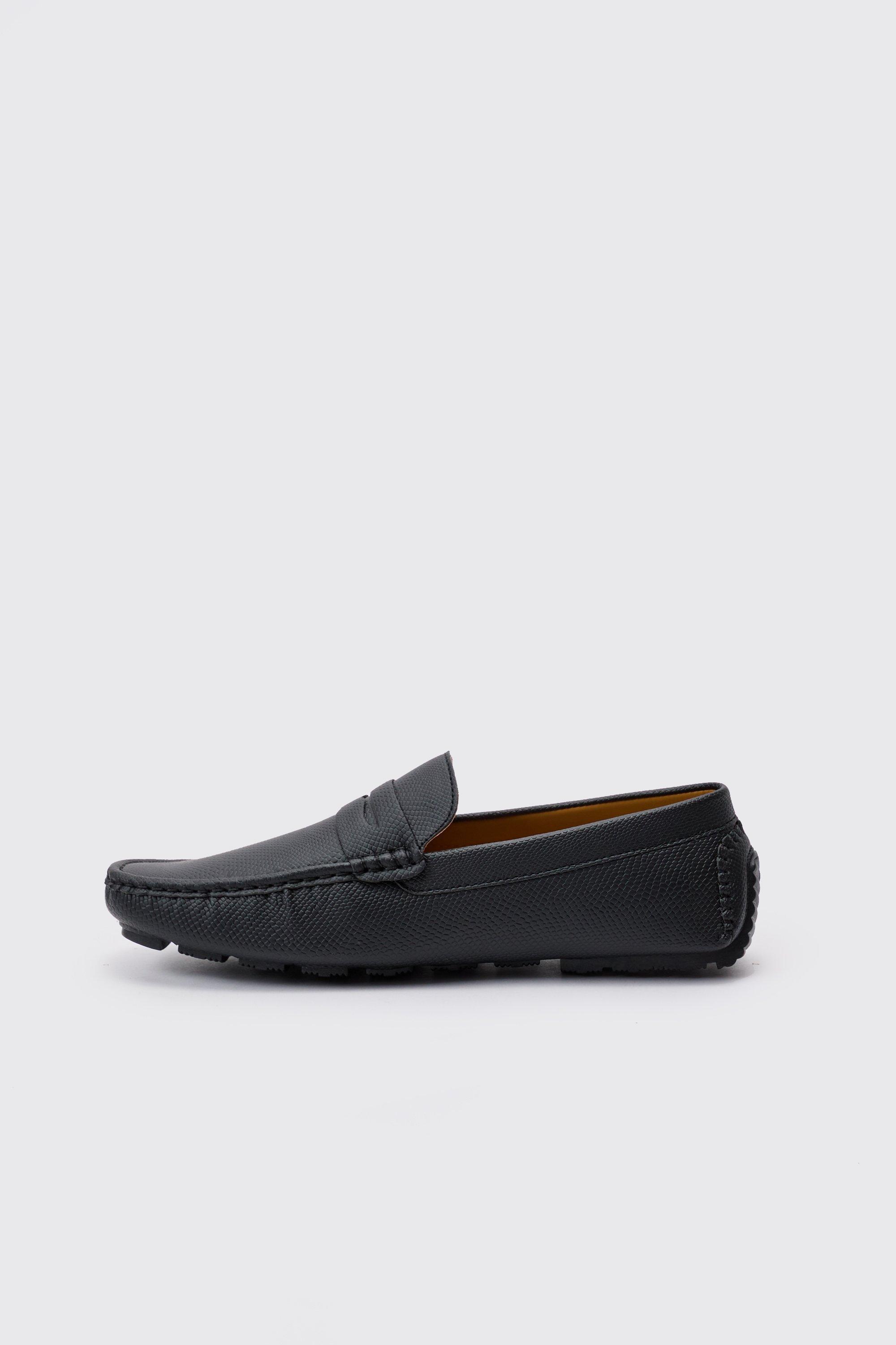 Mens Faux Suede Embossed Loafer In Black, Black Product Image