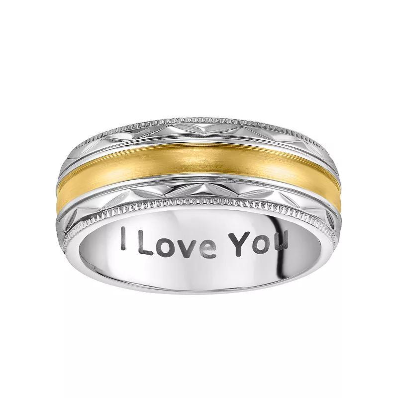 AXL Stainless Steel Two Tone I Love You Mens Wedding Band Yellow Product Image