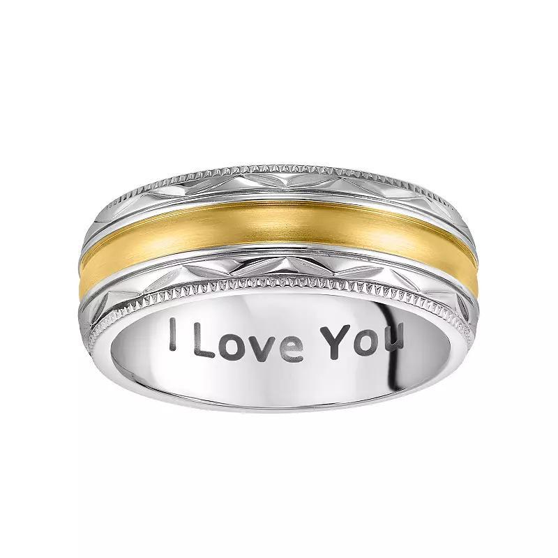 AXL Stainless Steel Two Tone I Love You Mens Wedding Band Yellow Product Image