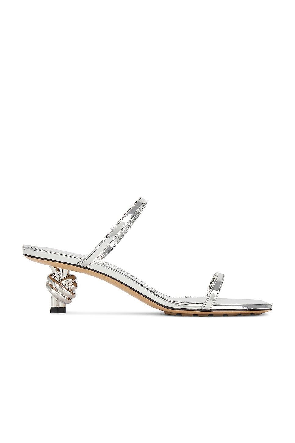 Bottega Veneta Knot Sandal in Silver - Metallic Silver. Size 36.5 (also in 39.5). Product Image