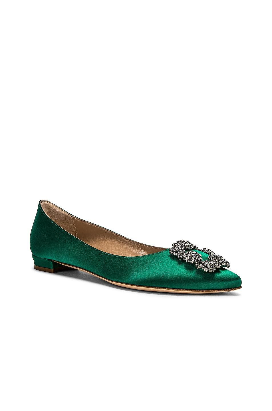 Manolo Blahnik Hangisi 10 Flat in Bright Green - Green. Size 36.5 (also in 37, 38). Product Image