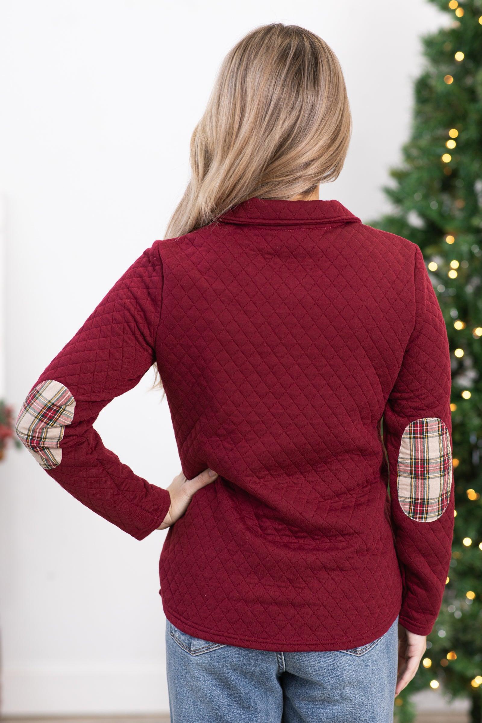 Burgundy Quilted Pullover With Plaid Product Image