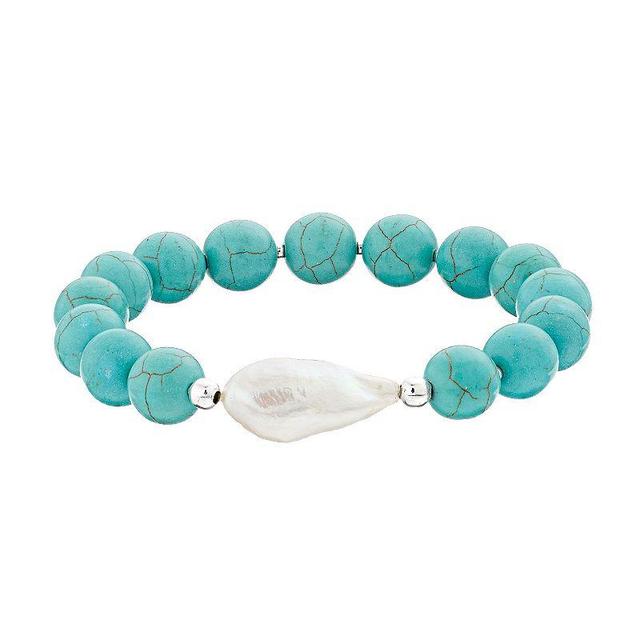 Aleure Precioso 10 mm Bead & Freshwater Pearl Stretch Bracelet, Womens Sterling Howlite Product Image