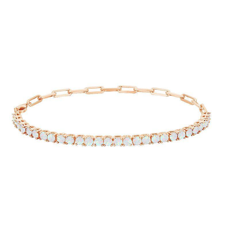 14k Rose Gold Over Silver Lab-Created Opal Bracelet, Womens Pink Tone Product Image