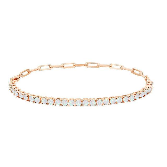 14k Rose Gold Over Silver Lab-Created Opal Bracelet, Womens, Size: 7.25, White Product Image