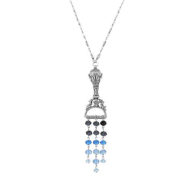 1928 Silver Tone Tonal Blue Bead Drop Necklace, Womens Product Image