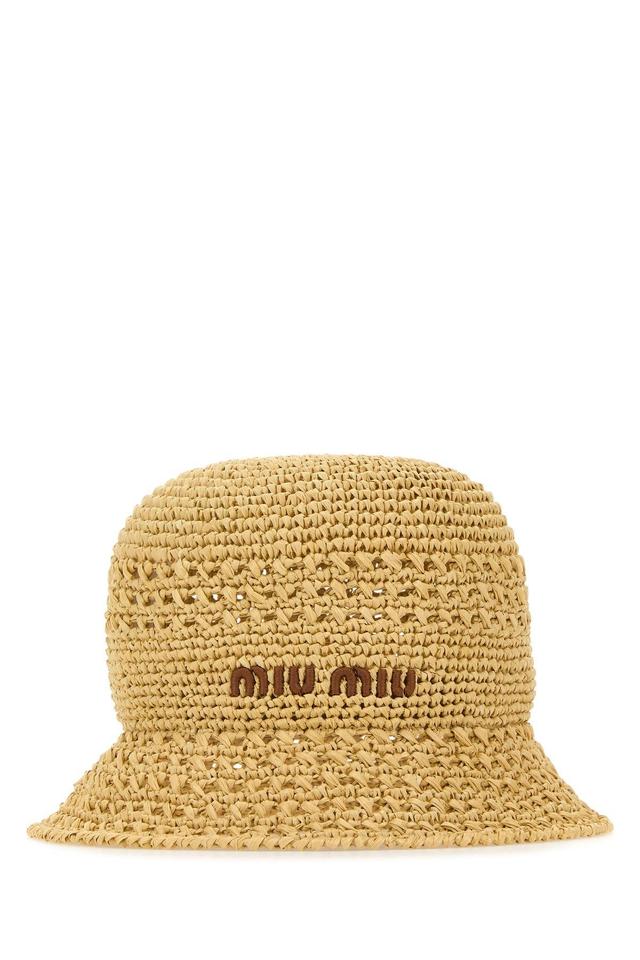 MIU MIU Logo Embroidered Crochet In Brown Product Image