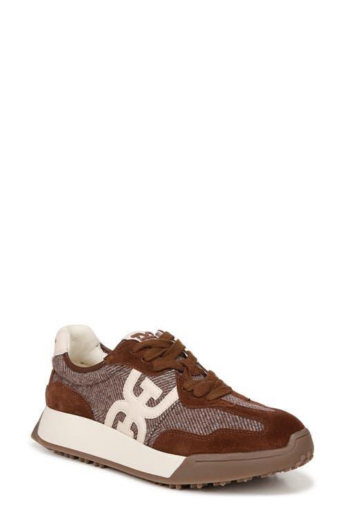 SAM EDELMAN Langley Lace Up Sneaker Brown Houndstooth Suede Product Image