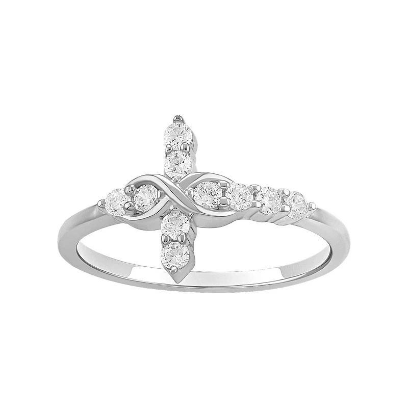 PRIMROSE Sterling Silver Cubic Zirconia Sideways Cross Polished Band Ring, Womens Silver Tone Product Image