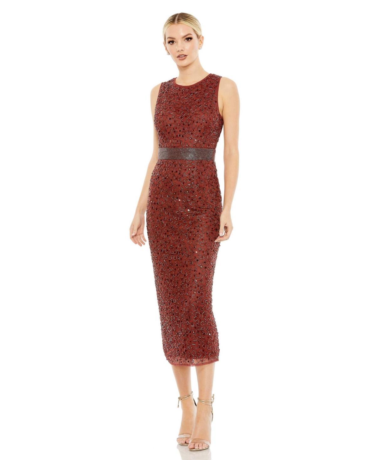 Mac Duggal Beaded Sleeveless Crew Neck Sheath Dress Product Image