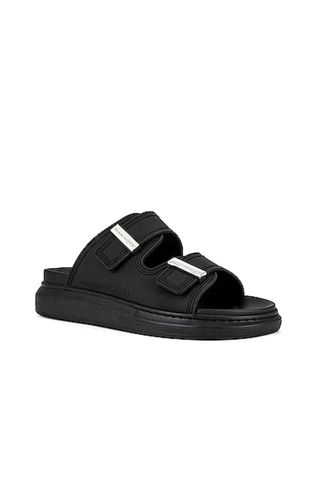 Oversized Strap-front Sandals In Black Silver Product Image