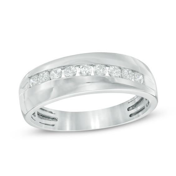 Men's 1/2 CT. T.w. Diamond Slant Wedding Band in 10K White Gold Product Image