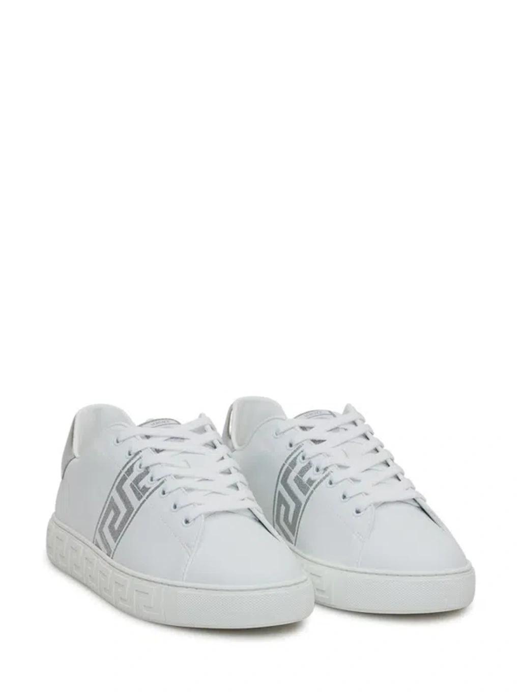 VERSACE Greca-embroidered Sneakers In White Product Image