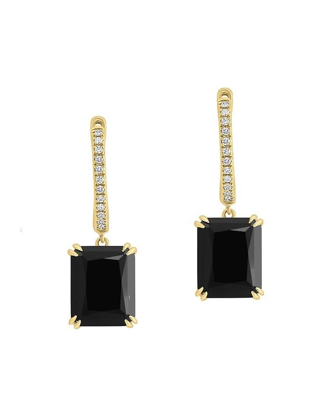 Womens 14K Yellow Gold, Onyx & 0.09 TCW Diamond Drop Earrings Product Image