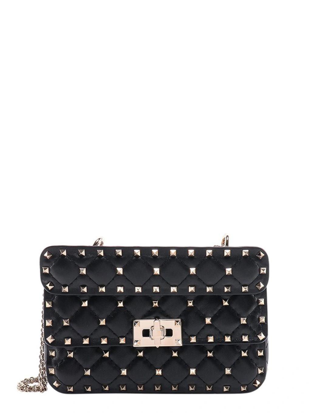 Rockstud Spike Foldover Top Shoulder Bag In Black Product Image