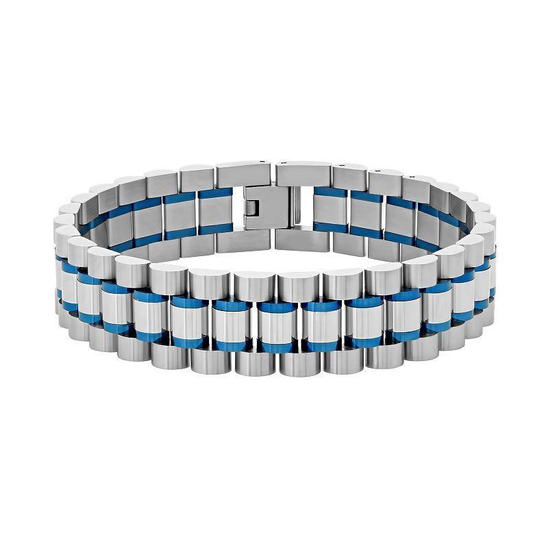 Mens Two Tone Stainless Steel Bracelet Blue Product Image