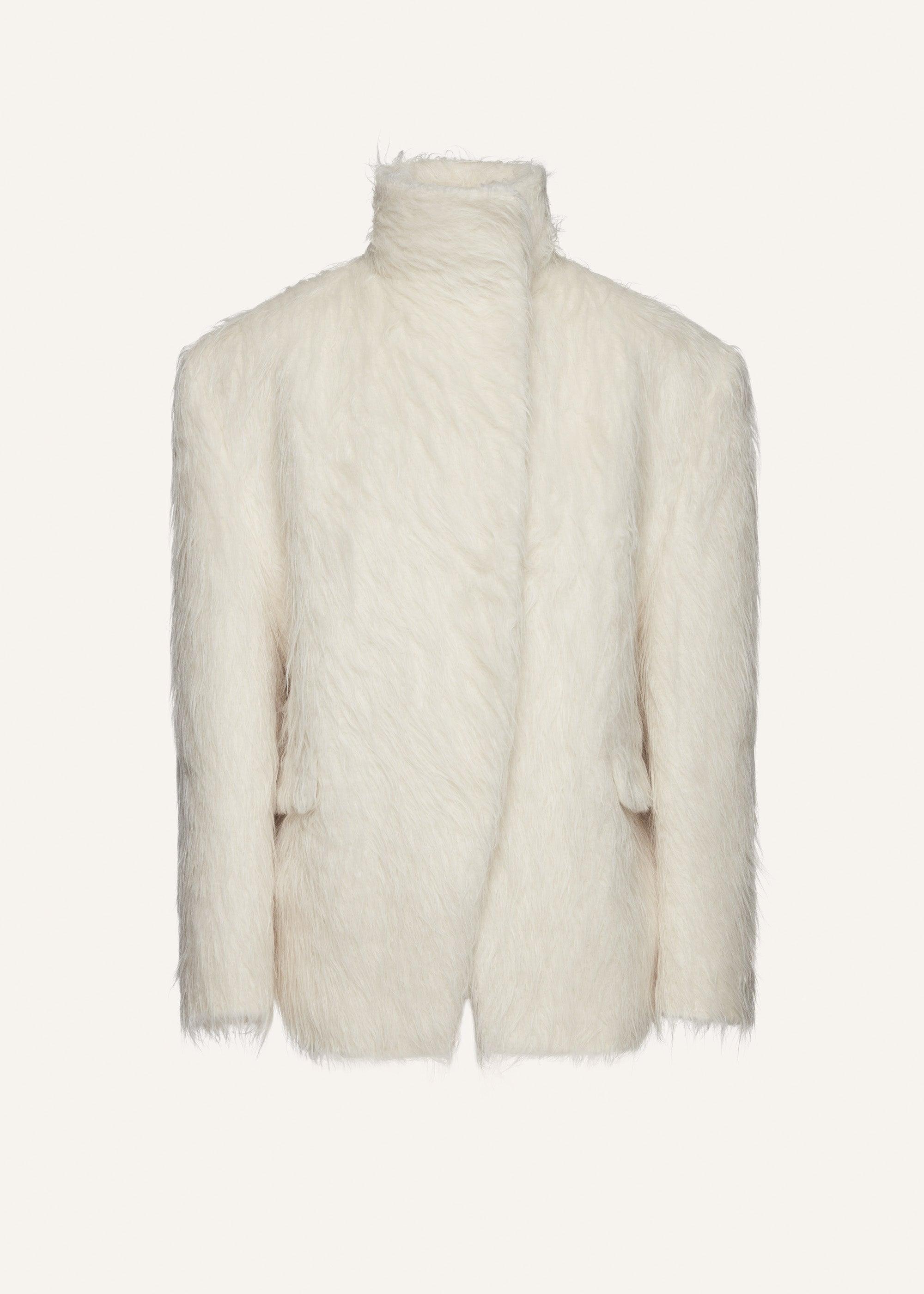 High-collar alpaca wool jacket in cream Product Image