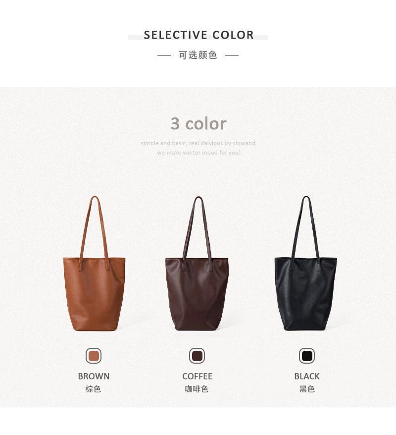 Plain Faux Leather Tote Bag Product Image