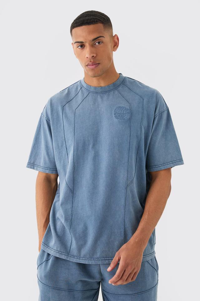 Man Oversized Wash Pintuck Embroidered T-shirt | boohooMAN USA Product Image