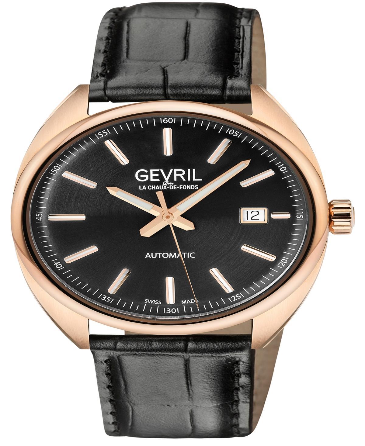 Gevril Mens Five Points Black Leather Watch 40mm - Black Product Image