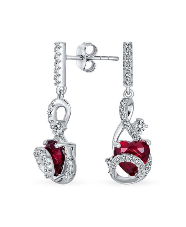 Romantic Cubic Zirconia Infinity Swirl Cz Accent Simulated Cz Red Ruby Heart Dangling Earrings For Women Girlfriend .925 Sterling Silver Product Image