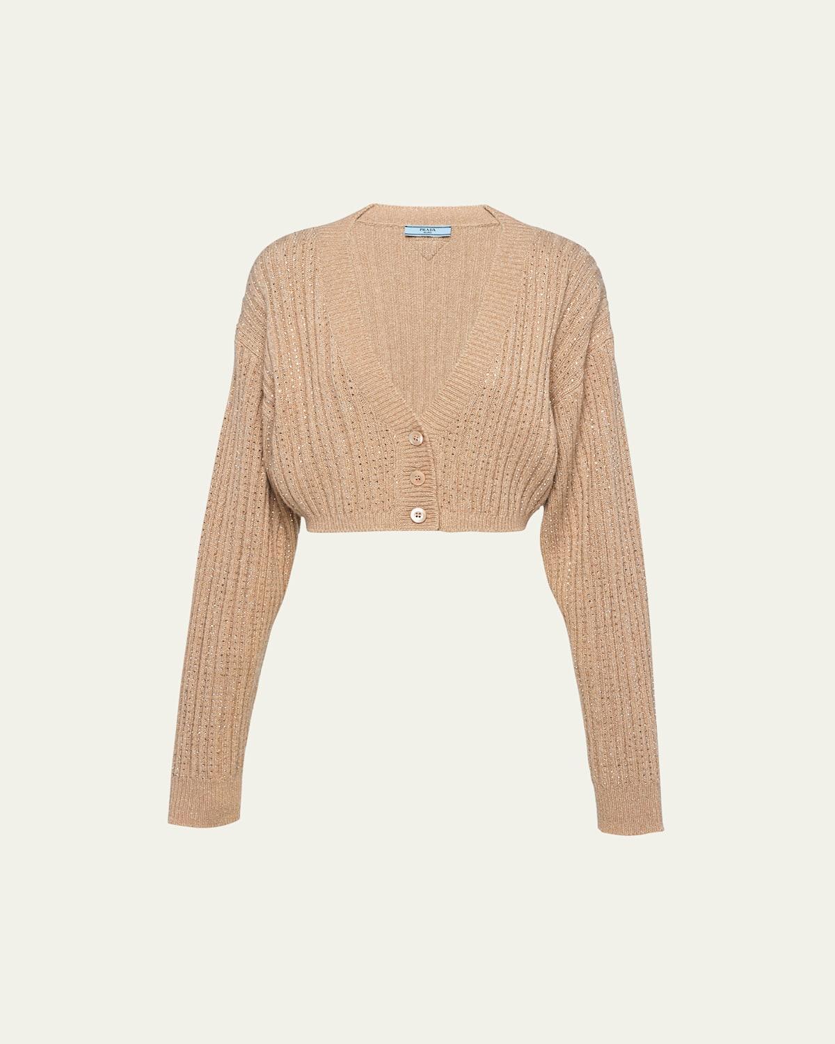 Lame Cropped Wool-Cashmere Cardigan Product Image