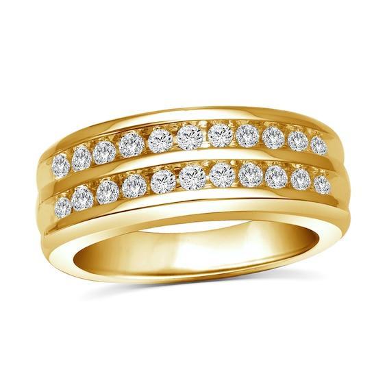 Men's 1/2 CT. T.w. Diamond Two-Row Band in 10K Gold Product Image