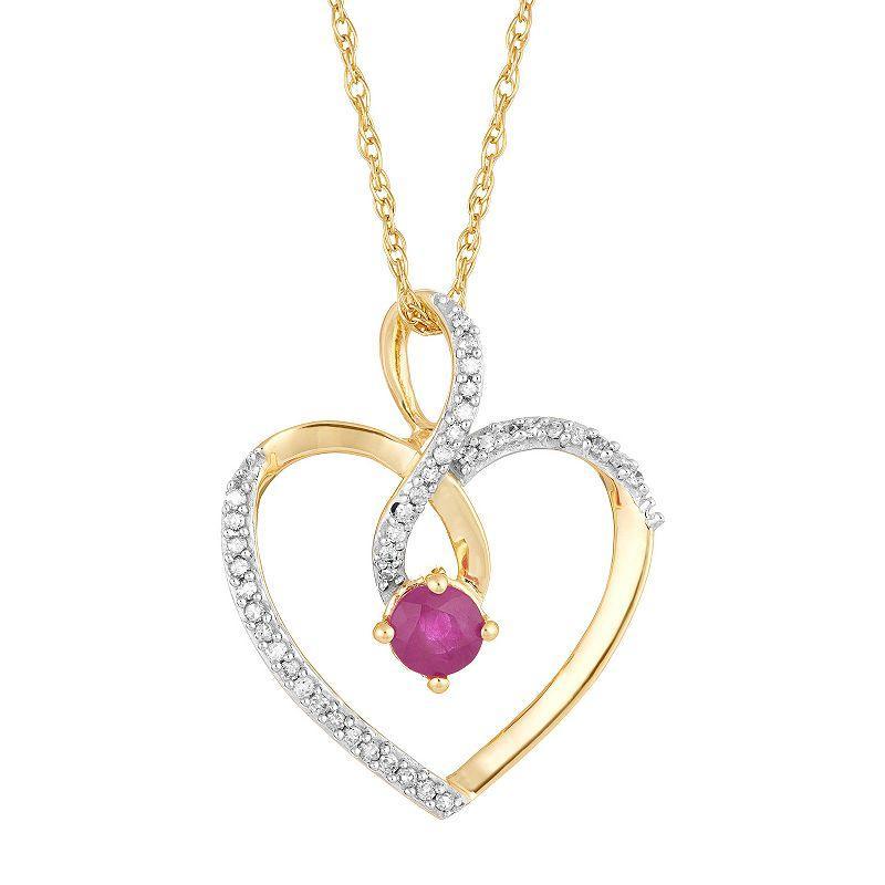 10k Gold Ruby & 1/8 Carat T.W. Diamond Infinity Heart Pendant Necklace, Womens Red Product Image