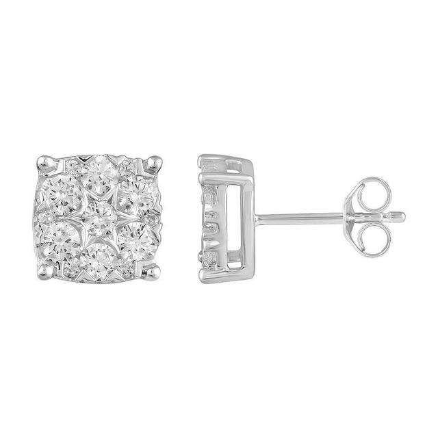 Royal Aura Sterling Silver 1 Carat T.W. Diamond Cluster Square Stud Earrings, Womens Product Image