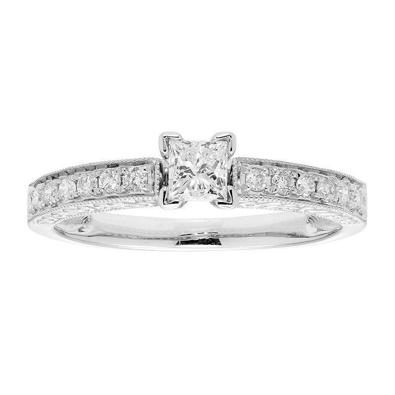 The Regal Collection 14k Gold IGL Certified Princess Cut 1/2 Carat T.W. Diamond Engagement Ring, Womens White Product Image