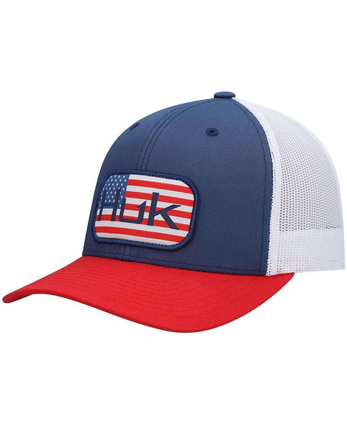 Mens Huk Blue Americana Color Block Trucker Snapback Hat Product Image