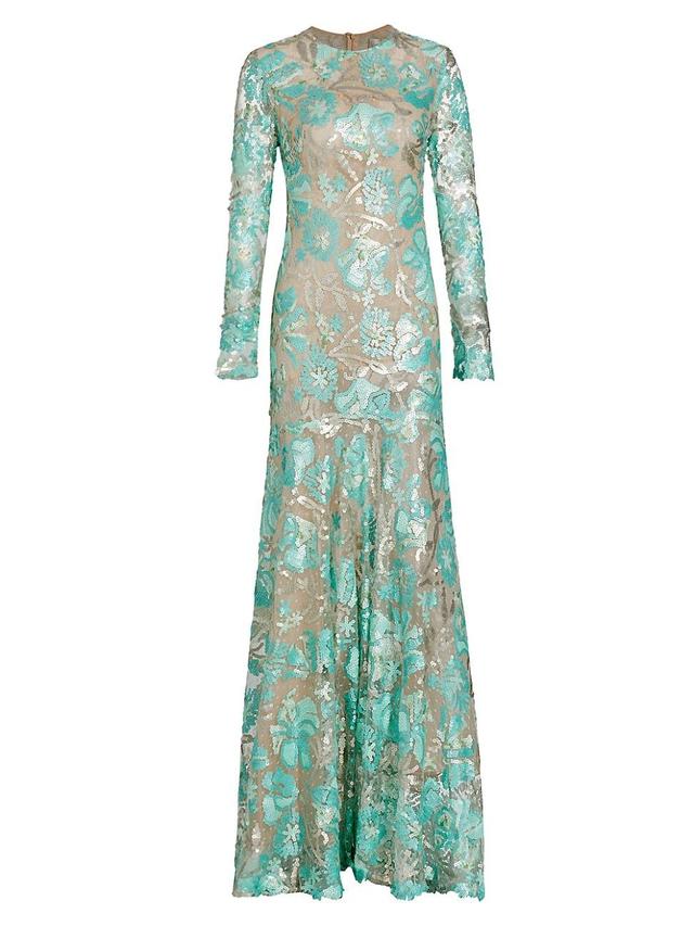 Womens Amabel Long-Sleeve Sequined Gown Product Image