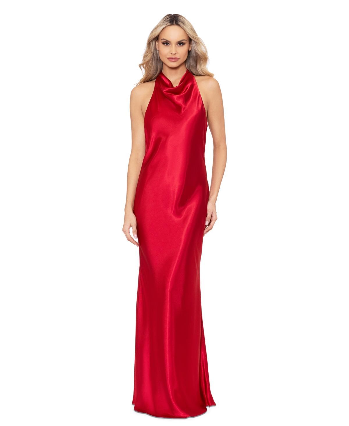 Betsy & Adam Womens Halter-Neck Sleeveless Satin Gown Product Image