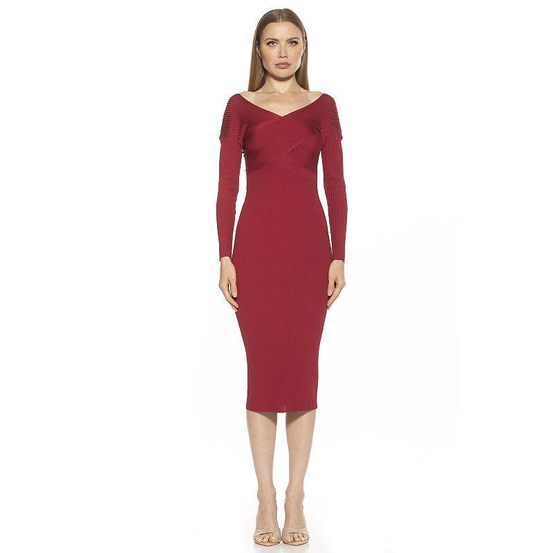 Womens ALEXIA ADMOR Christy Crossover Long Sleeve Ribbed Knit Dress Red Product Image