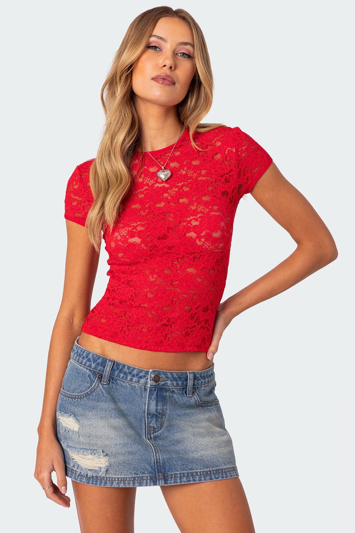 Kaori Sheer Lace T Shirt Product Image