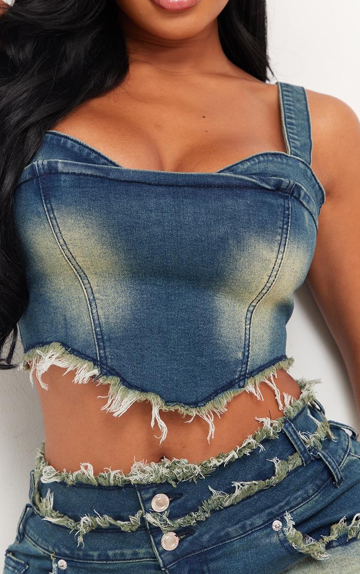 Shape Dark Blue Stretch Denim Fray Detail Corset Product Image