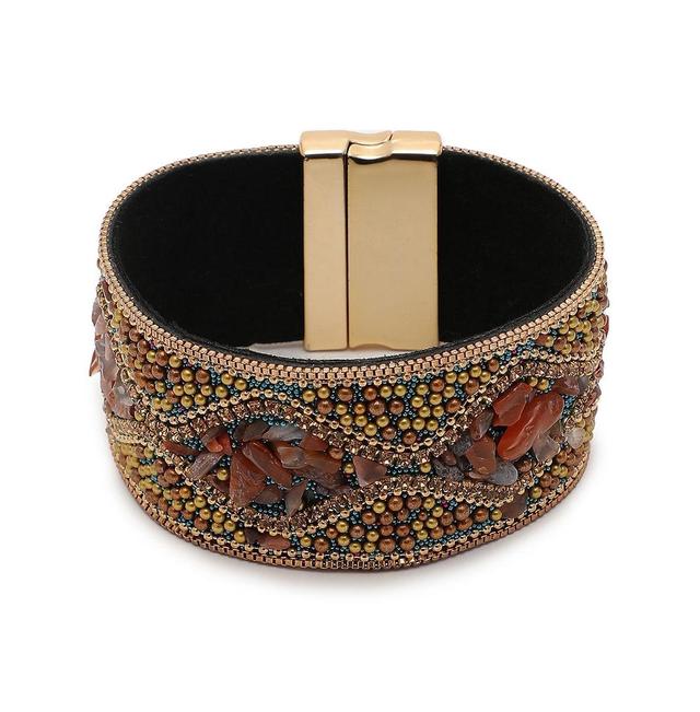 Sohi Womens Gold Embellished Leather Bracelet Product Image