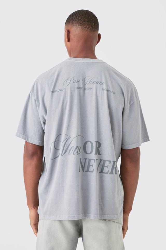 Oversized Now Or Never Back Print Washed T-shirt | boohooMAN USA Product Image