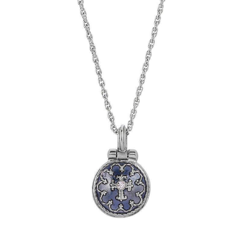 Symbols of Faith Round Enamel and Simulated Crystal Lift Up Pendant Necklace, Womens, Silver Tone Blue Product Image