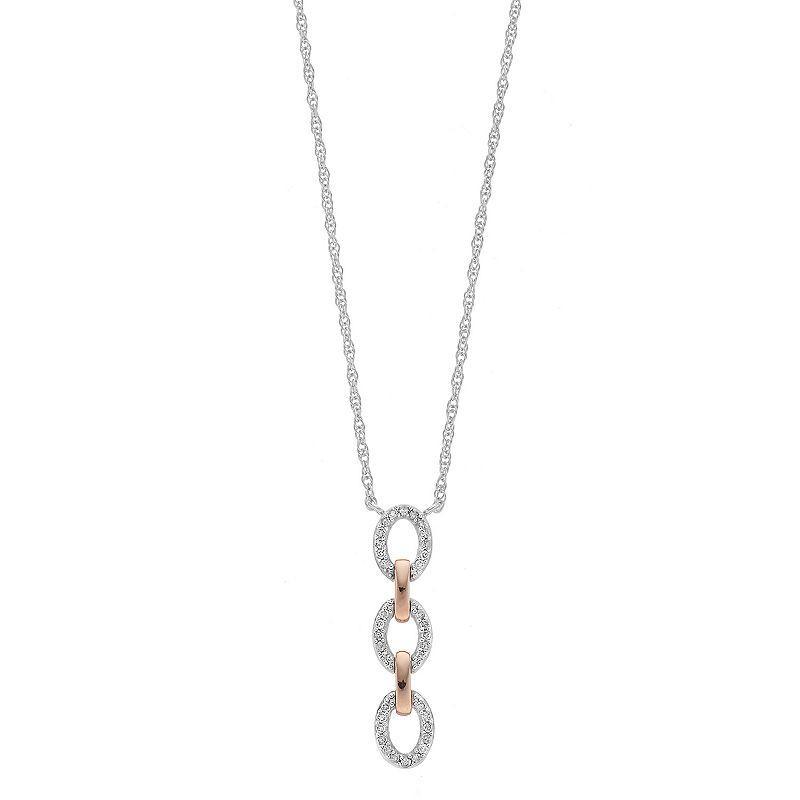 14k Rose Gold Over Silver Two Tone 1/8 Carat T.W. Diamond Link Pendant, Womens Product Image